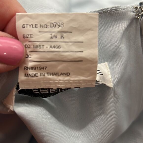 Alfred Sung Puff Cap Sleeve Full Skirt Satin Midi Dress - D798 14 NWOT Mist - Picture 10 of 10